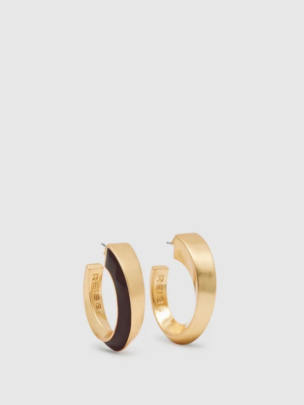 Reiss Gold Tone Twist Enamel Hoop Earrings,