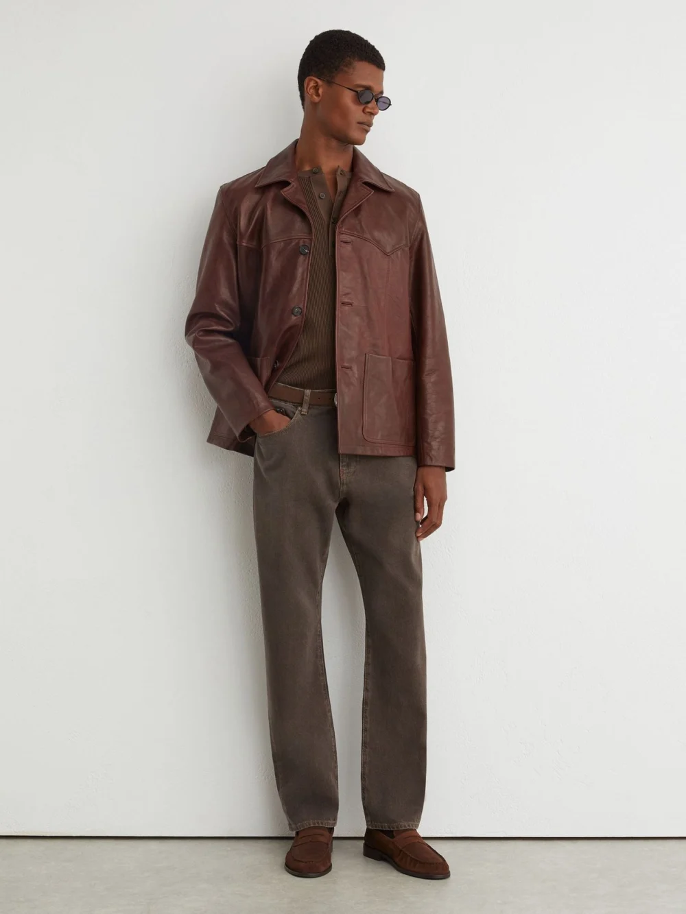 Reiss Grape Brown Yarn-dyed Relaxed Straight-leg Jeans