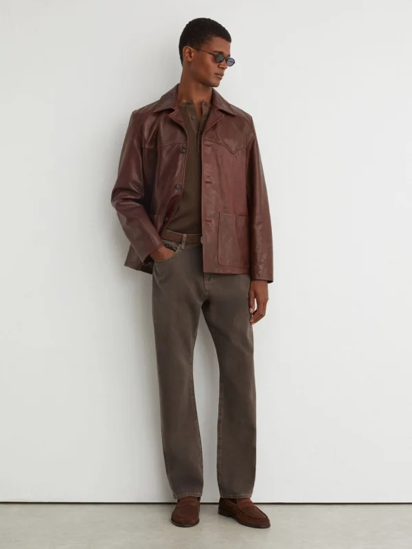 Reiss Grape Brown Yarn-dyed Relaxed Straight-leg Jeans