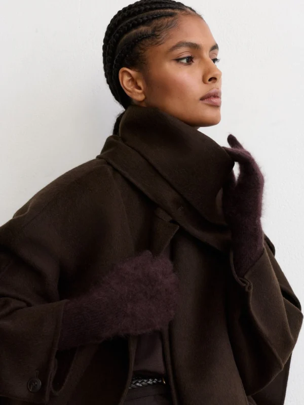 Reiss Grape Brushed Cashmere Gloves,