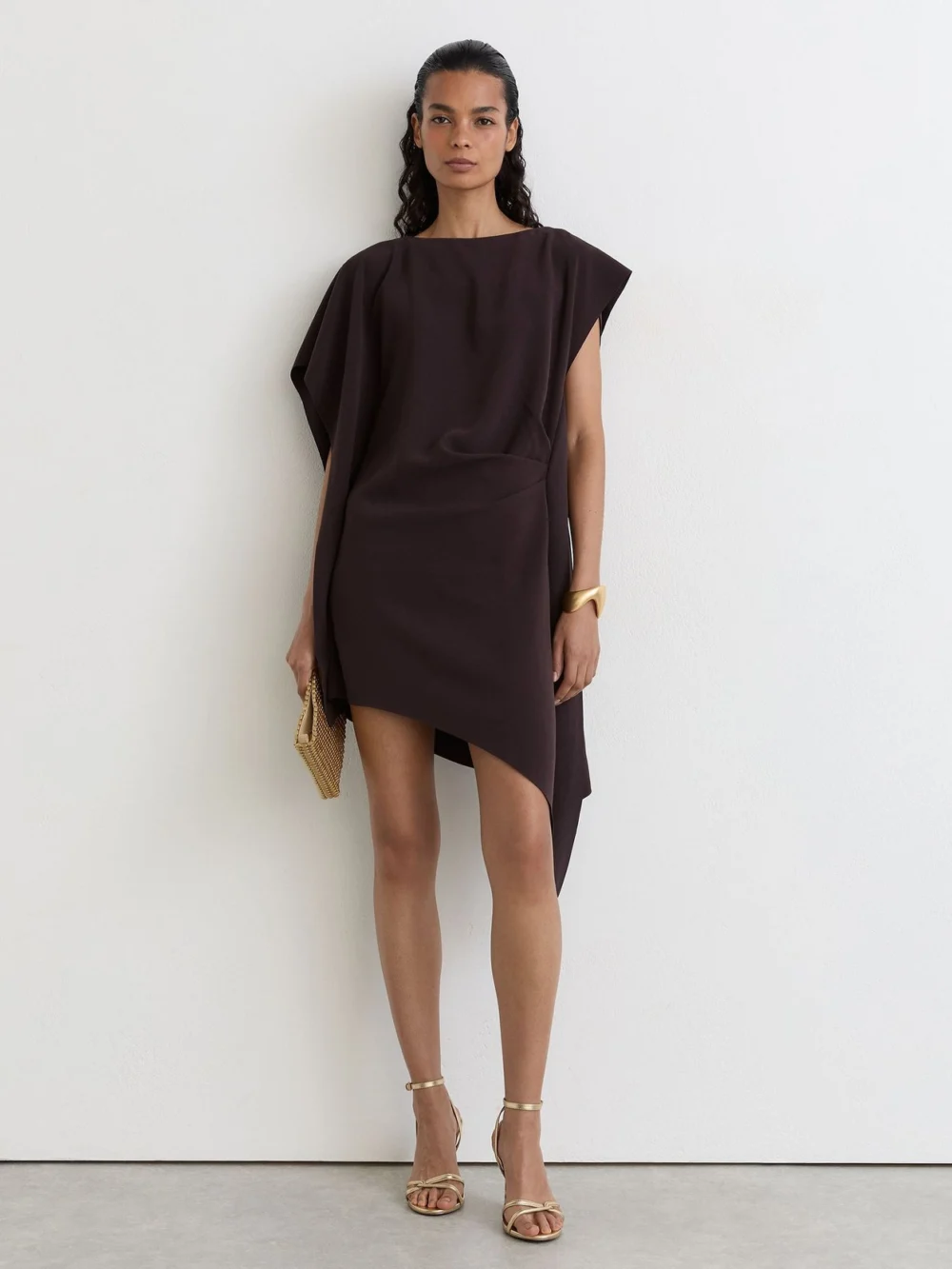 Reiss Grape Burgundy Asymmetric Drape Mini Dress