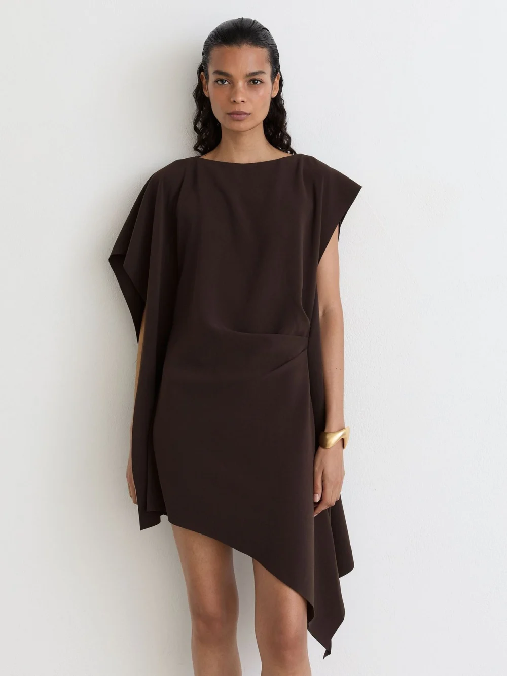 Reiss Grape Burgundy Asymmetric Drape Mini Dress, view 4