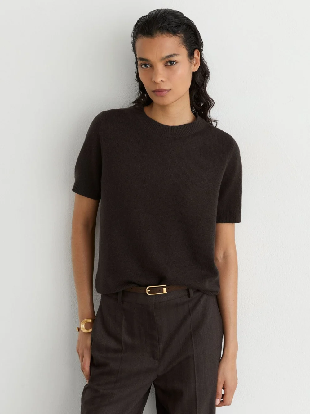 Reiss Grape Burgundy Cashmere Crew-neck T-shirt