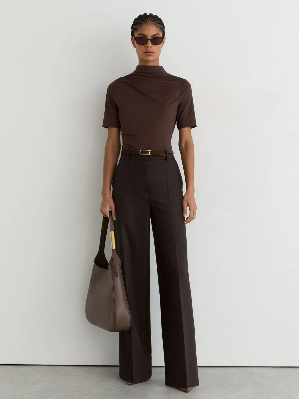 Reiss Grape Burgundy Cotton-blend High-neck Draped Top