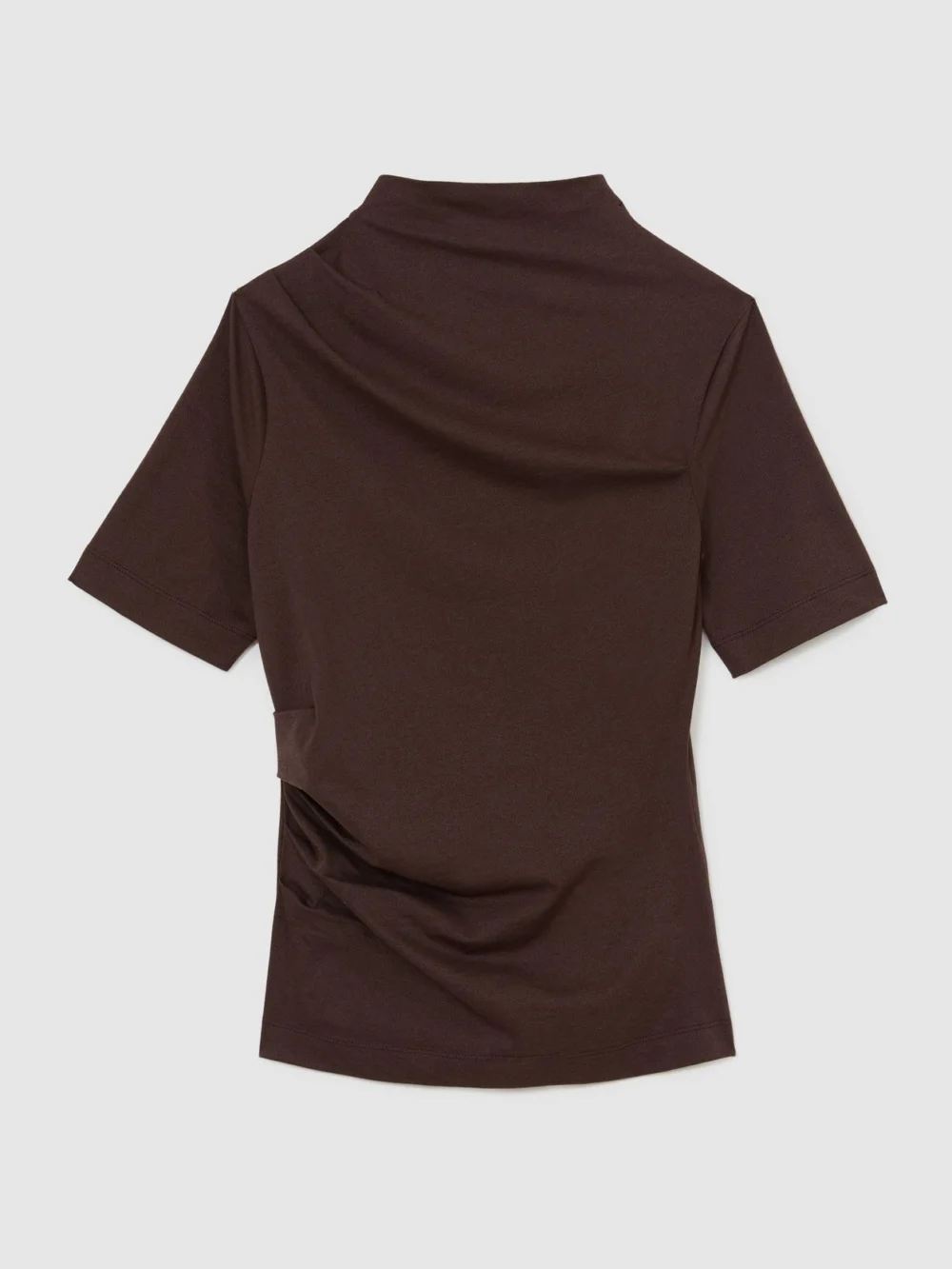 Reiss Grape Burgundy Cotton-blend High-neck Draped Top, view 2