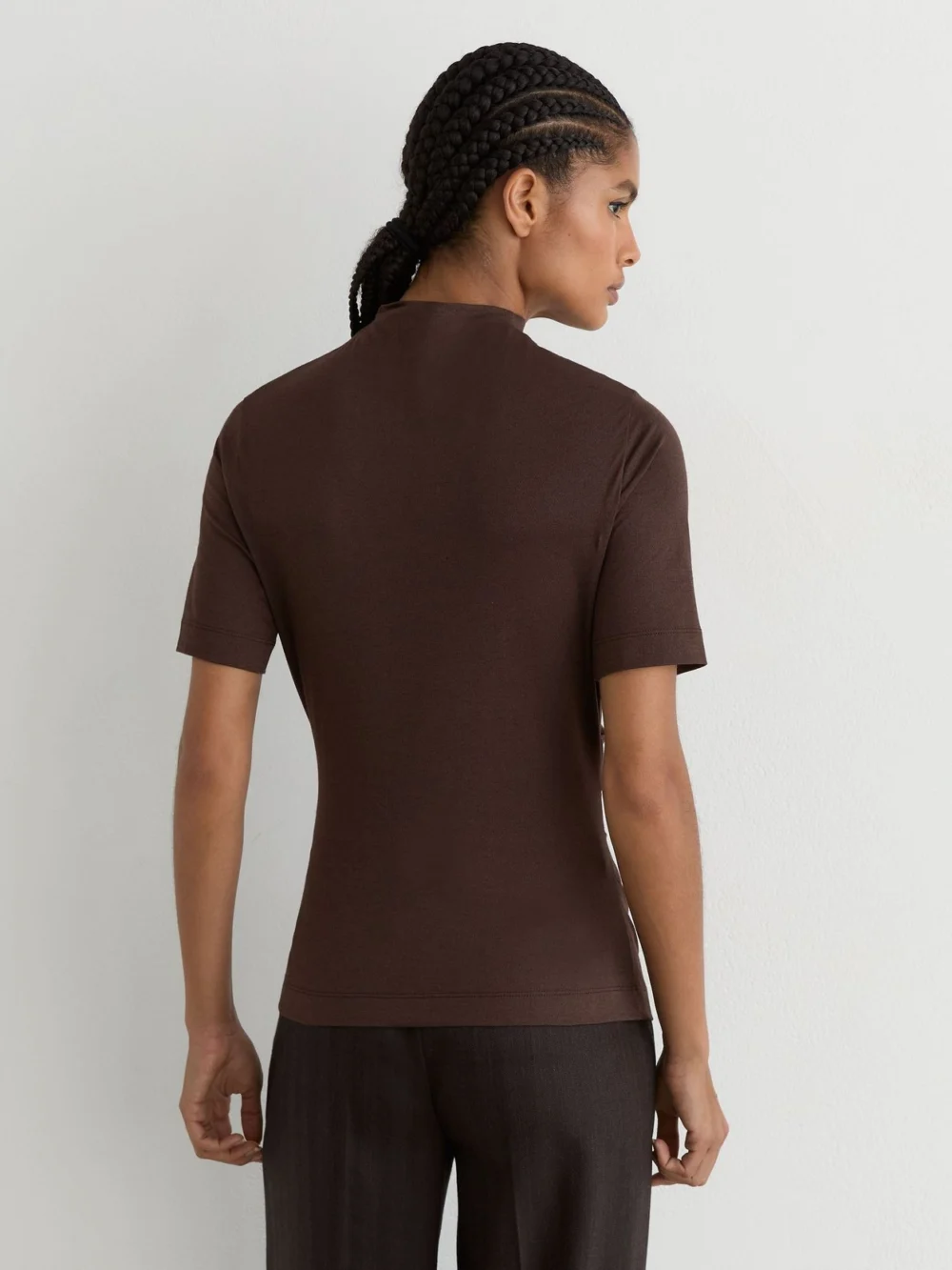 Reiss Grape Burgundy Cotton-blend High-neck Draped Top, view 4