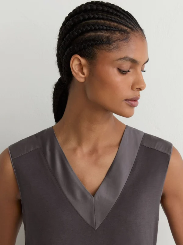 Reiss Grape Burgundy Cotton- Silk-trim Sleeveless Top