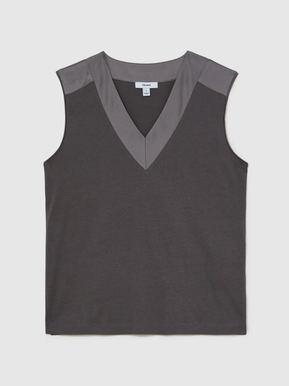 Reiss Grape Burgundy Cotton- Silk-trim Sleeveless Top, view 2