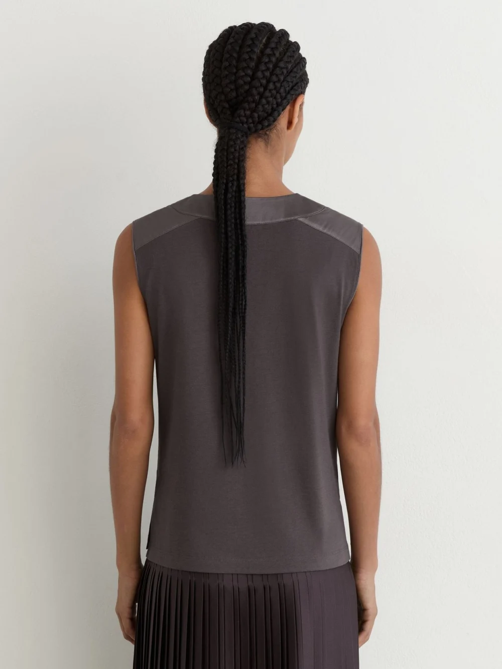 Reiss Grape Burgundy Cotton- Silk-trim Sleeveless Top, view 4