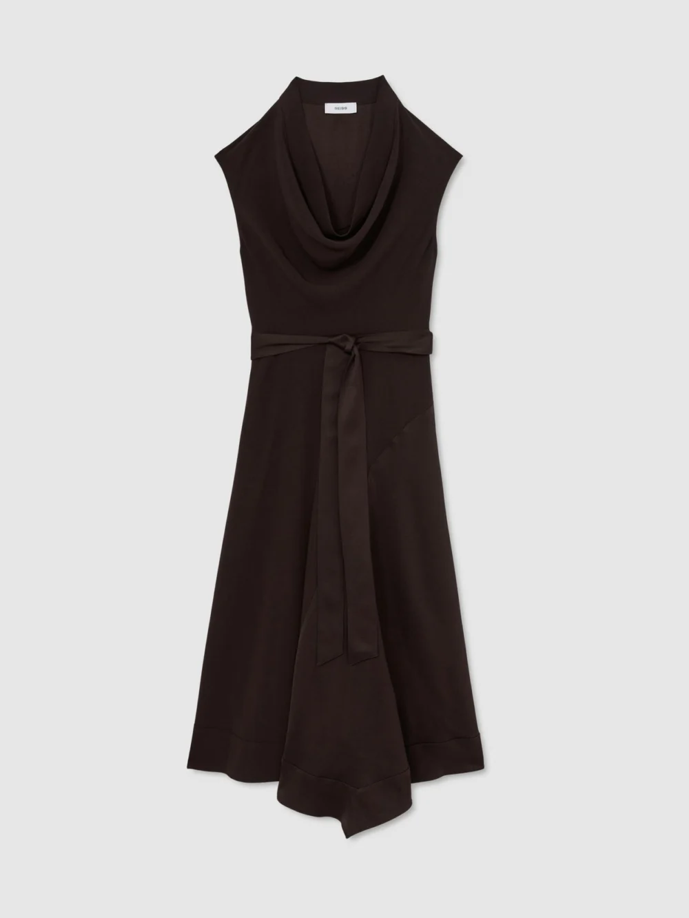 Reiss Grape Burgundy Cowl-neck Tie-waist Midi Dress, view 2