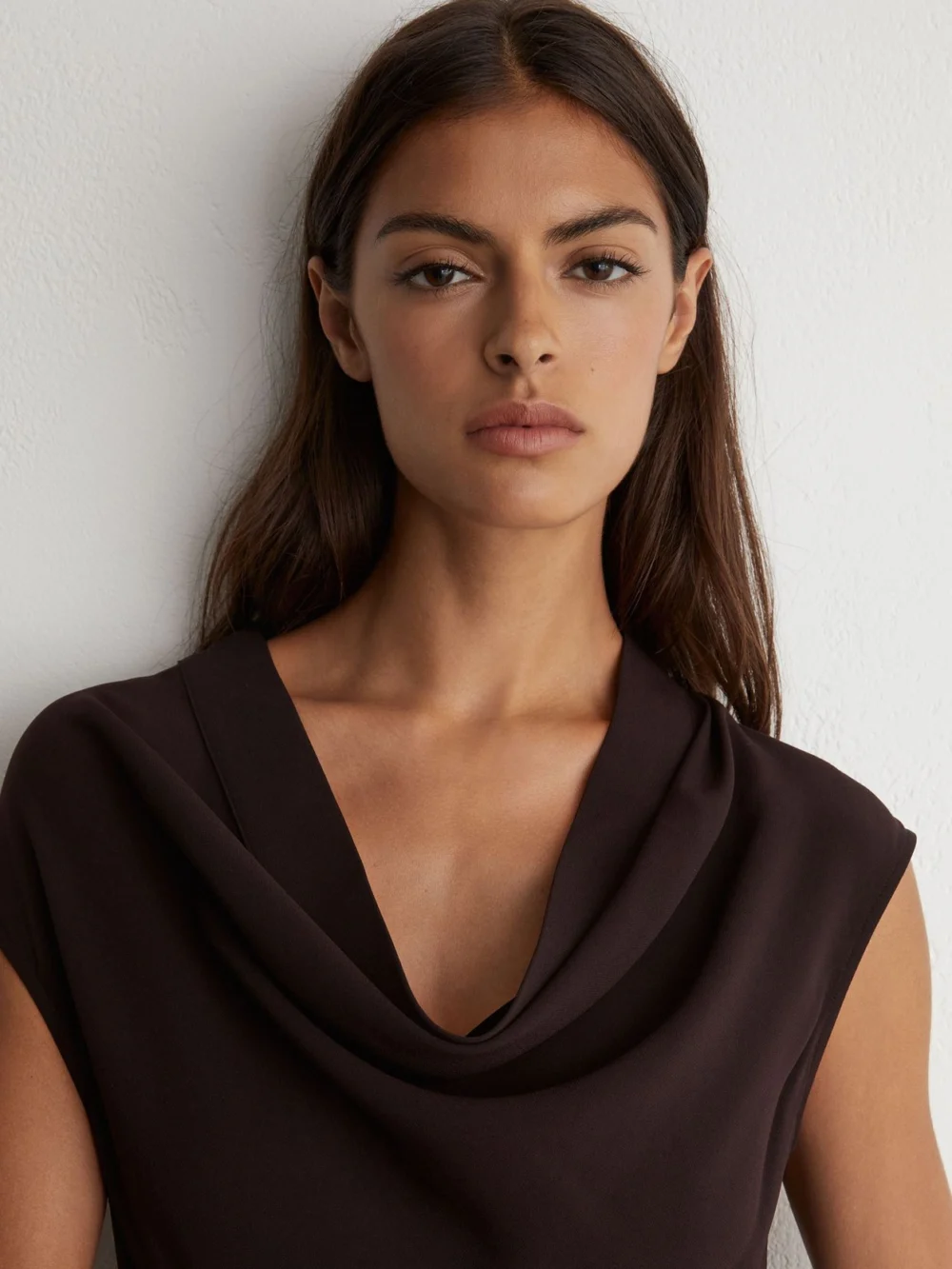 Reiss Grape Burgundy Cowl-neck Tie-waist Midi Dress, view 3