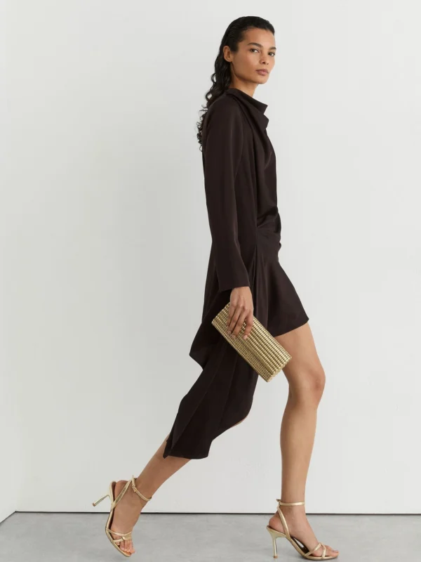 Reiss Grape Burgundy Draped Long-sleeve Mini Dress