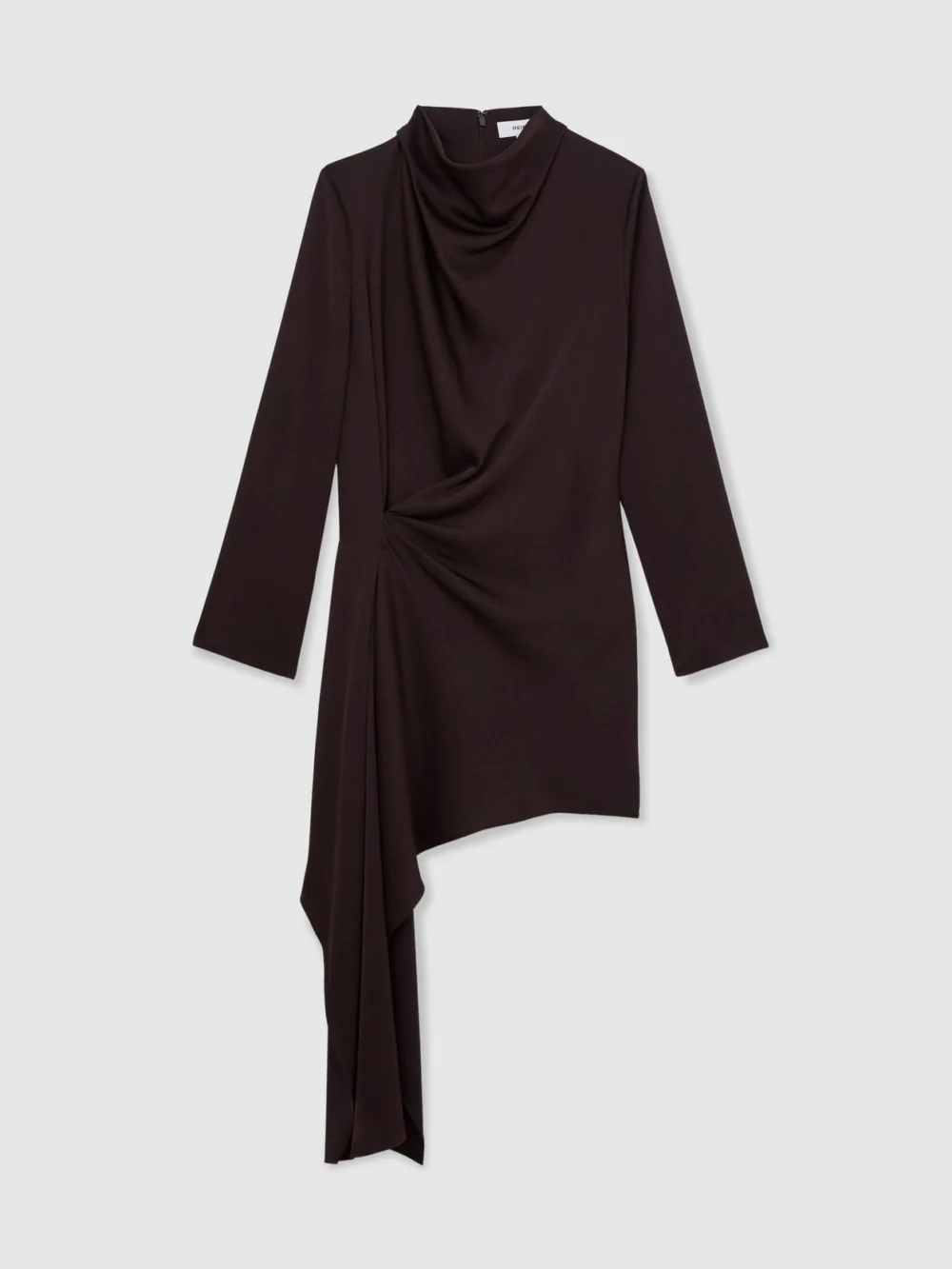 Reiss Grape Burgundy Draped Long-sleeve Mini Dress, view 2