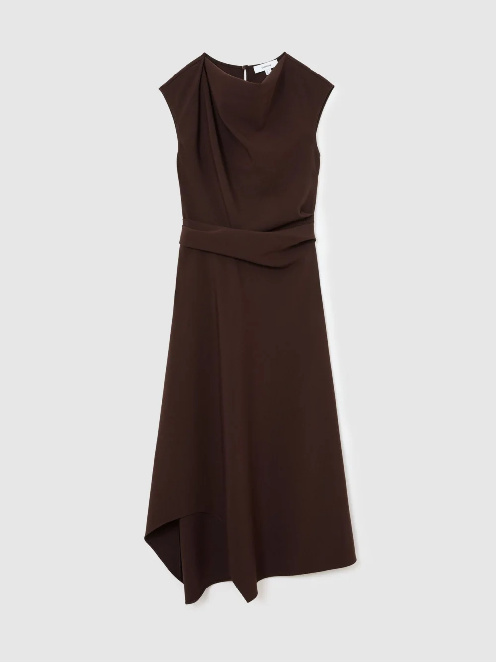 Reiss Grape Burgundy Gathered-detail Draped Midi Dress, view 2
