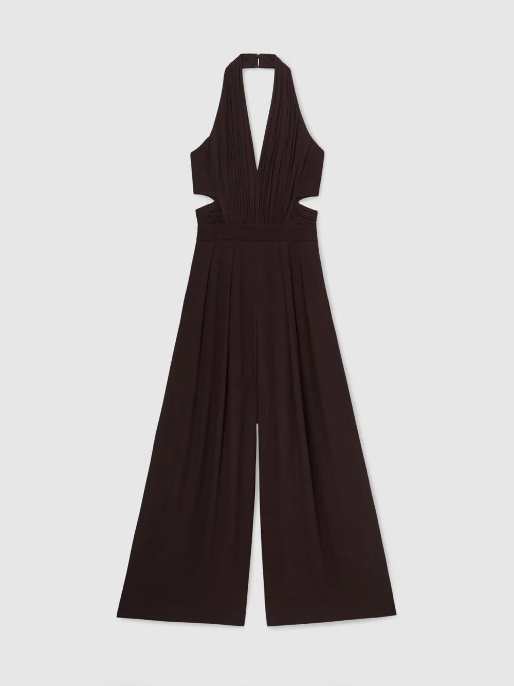 Reiss Grape Burgundy Halterneck Pleated Wide-leg Jumpsuit, view 2
