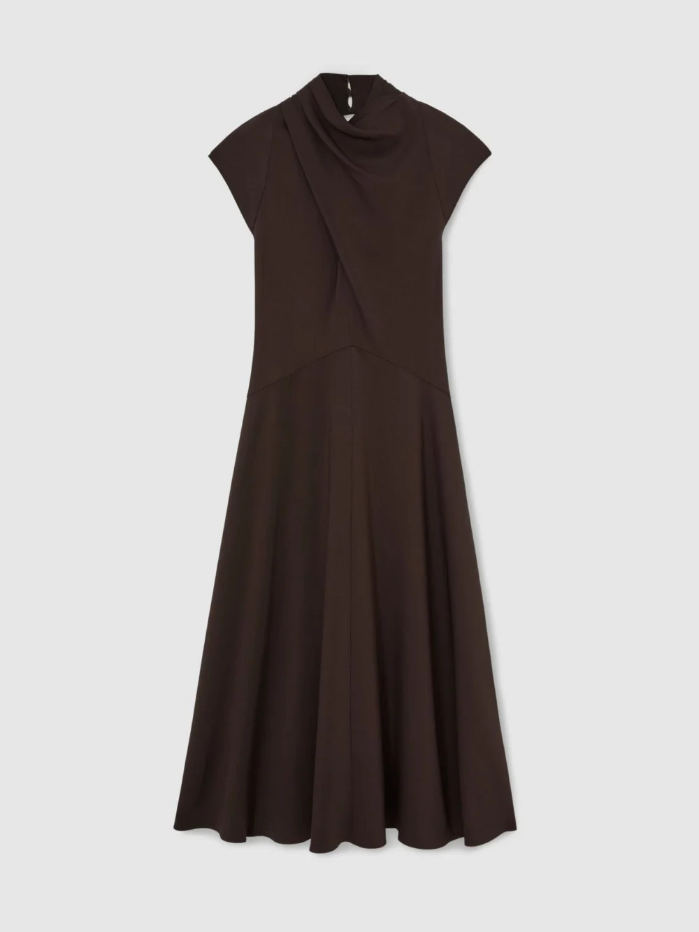 Reiss Grape Burgundy High-neck Pleat-detail Midi Dress, view 2