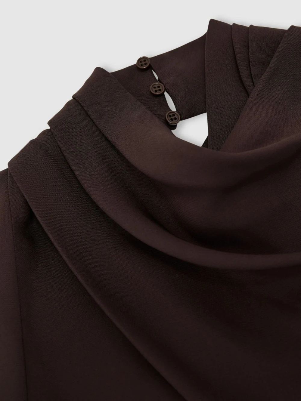 Reiss Grape Burgundy Petite High-neck Pleat-detail Midi Dress, view 2