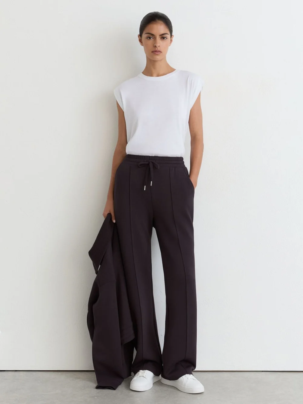 Reiss Grape Burgundy Premium Interlock Wide-leg Joggers