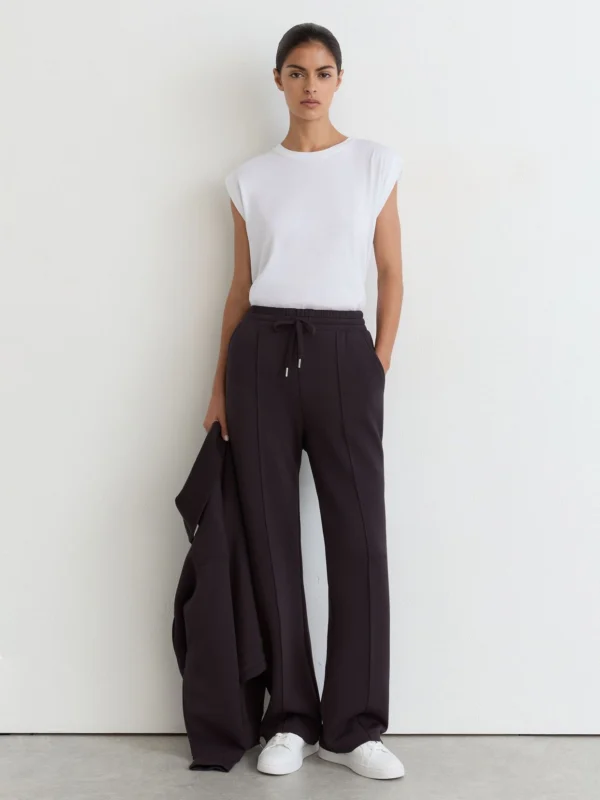 Reiss Grape Burgundy Premium Interlock Wide-leg Joggers