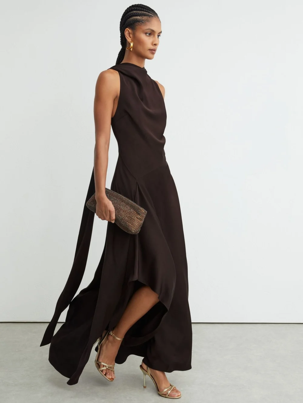 Reiss Grape Burgundy Satin Cape-detail Maxi Dress
