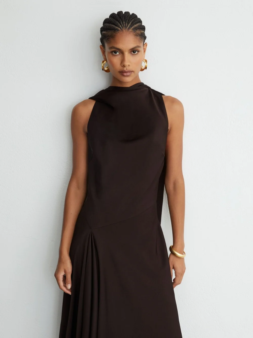 Reiss Grape Burgundy Satin Cape-detail Maxi Dress, view 4