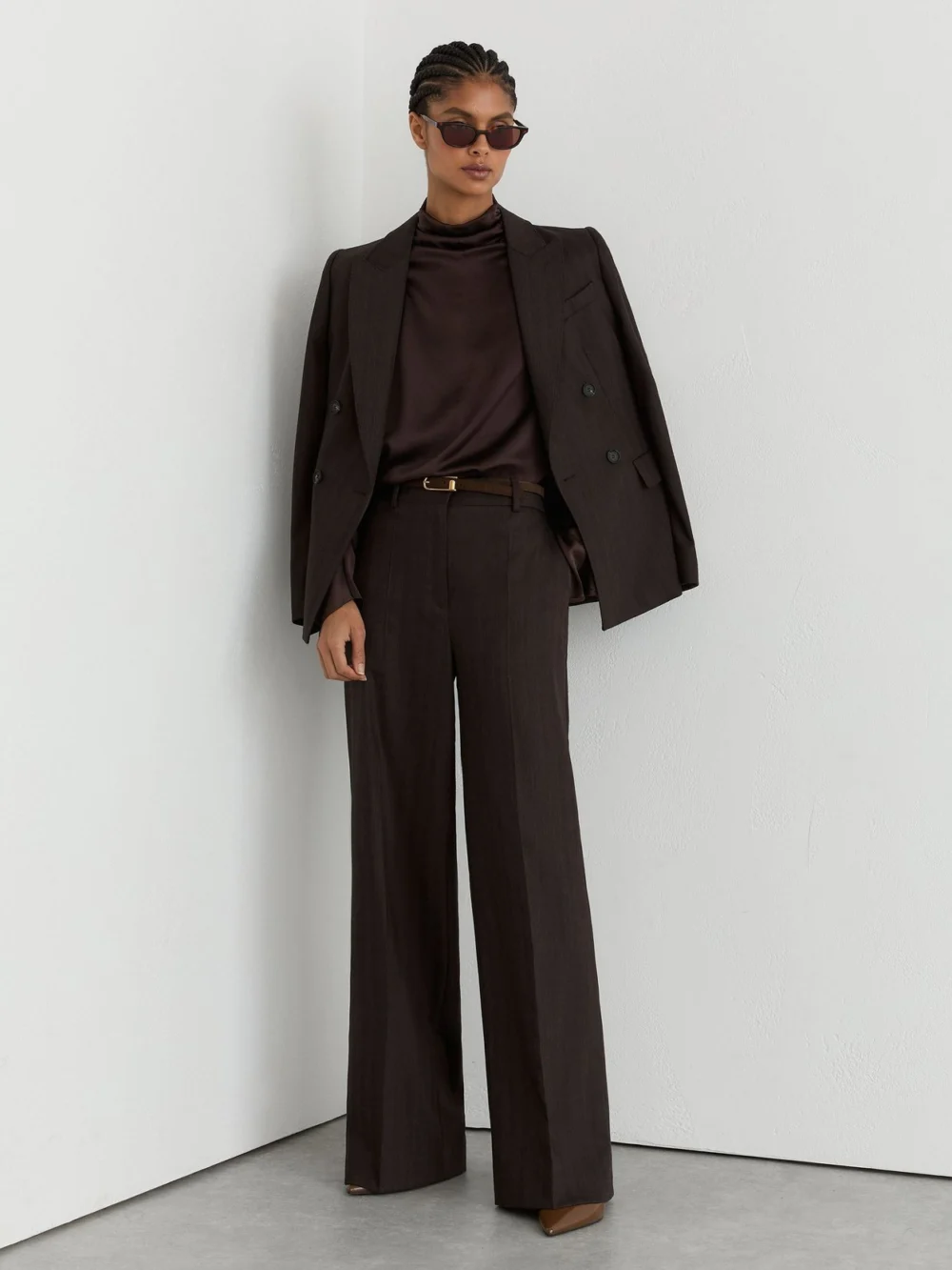 Reiss Grape Burgundy Silk High-neck Blouse, view 2