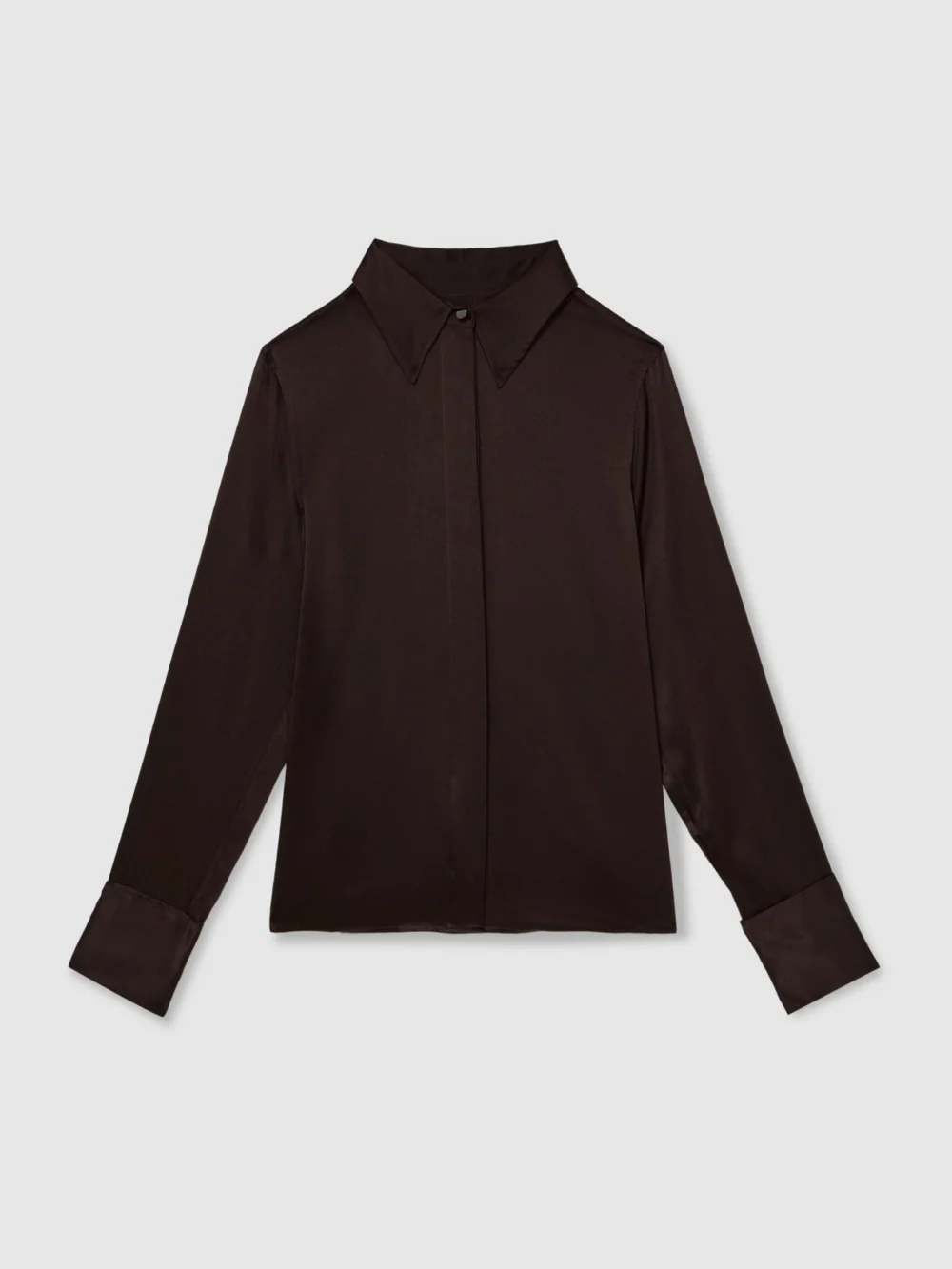 Reiss Grape Burgundy Silk-satin Concealed-placket Shirt, view 6
