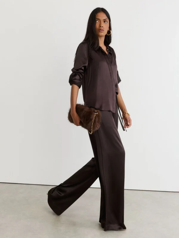 Reiss Grape Burgundy Silk Wide-leg Trousers