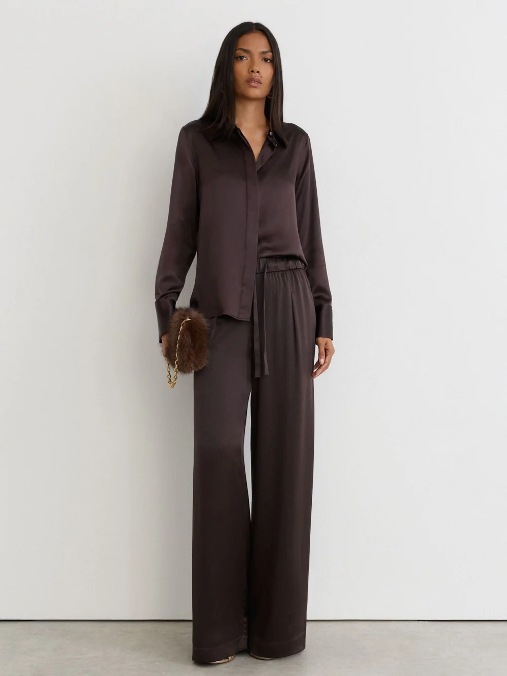Reiss Grape Burgundy Silk Wide-leg Trousers, view 3