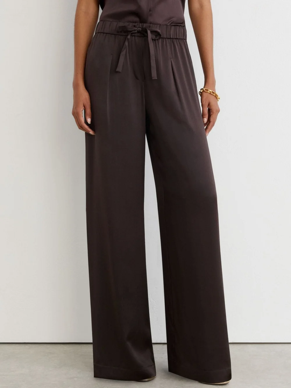 Reiss Grape Burgundy Silk Wide-leg Trousers, view 4