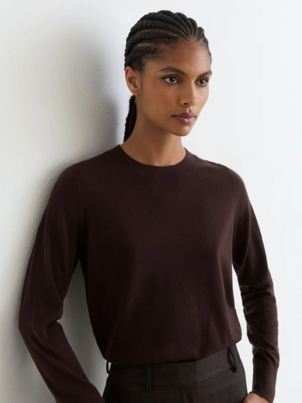 Reiss Grape Burgundy Ultra-soft Merino Wool Crew-neck Jumper