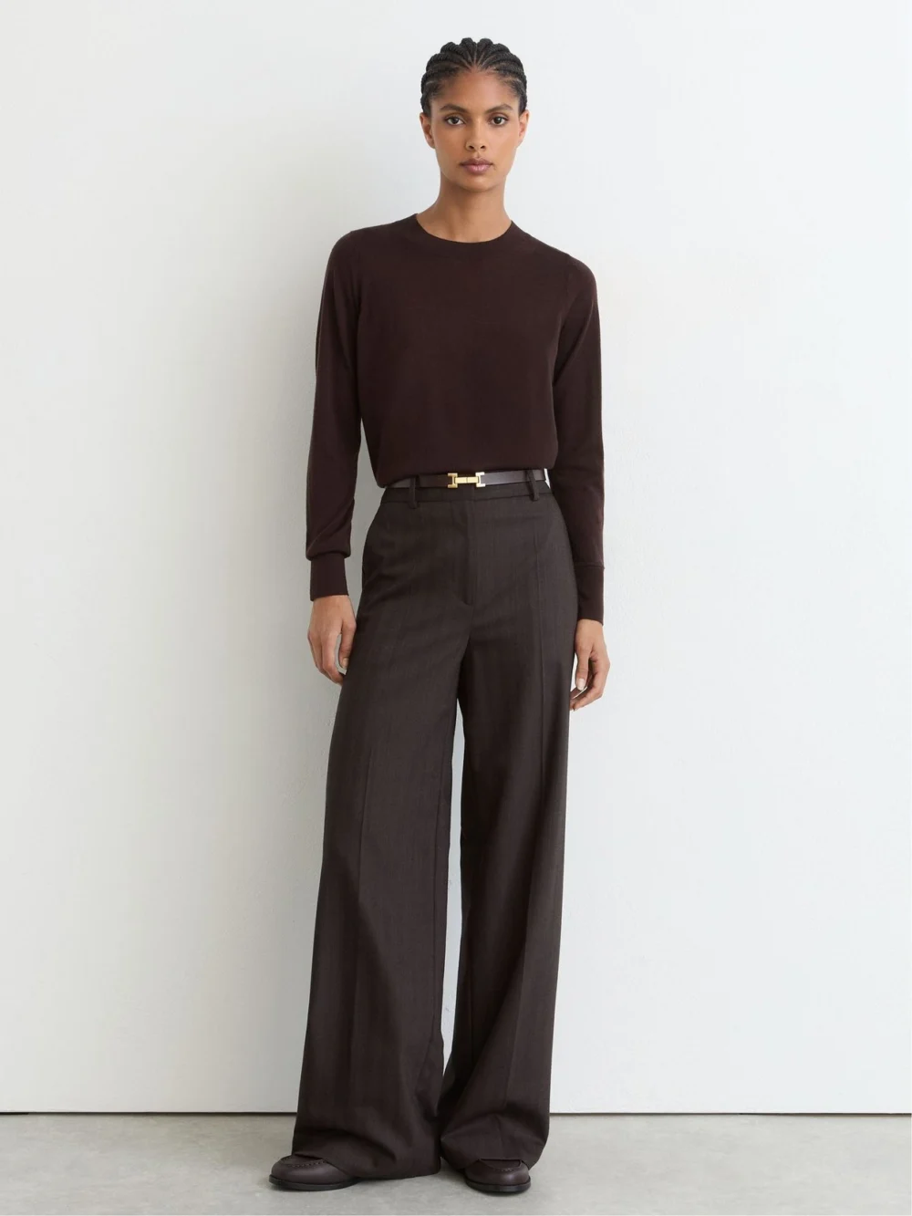 Reiss Grape Burgundy Ultra-soft Merino Wool Crew-neck Jumper, view 3