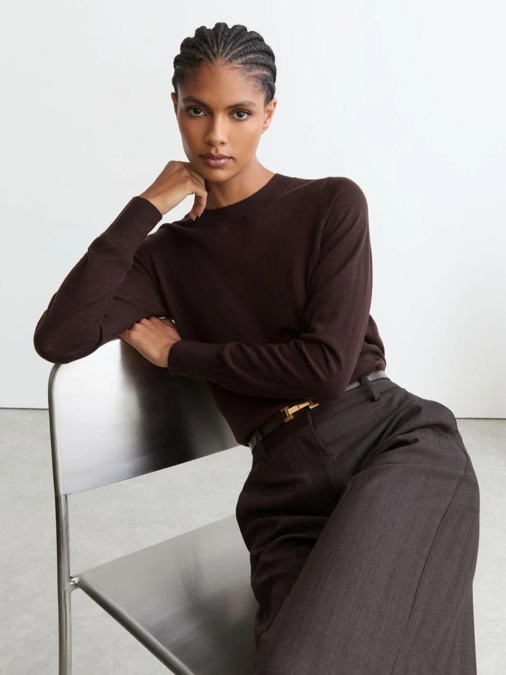 Reiss Grape Burgundy Ultra-soft Merino Wool Crew-neck Jumper, view 4