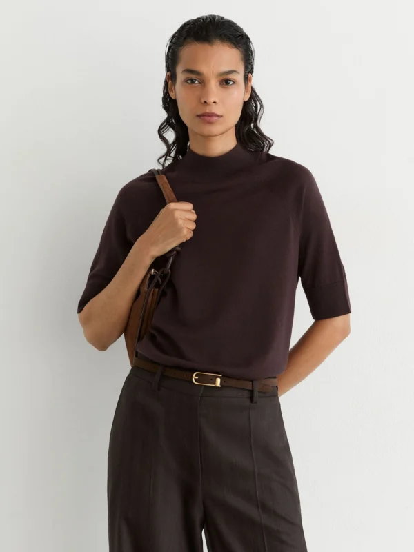 Reiss Grape Burgundy Ultra-soft Merino Wool Funnel-neck Top