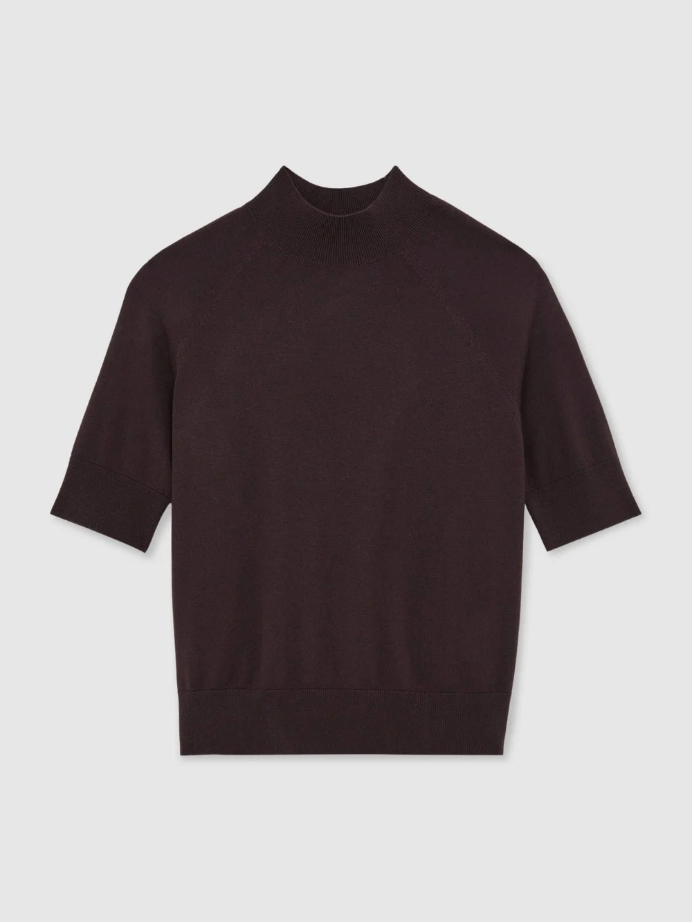 Reiss Grape Burgundy Ultra-soft Merino Wool Funnel-neck Top, view 2