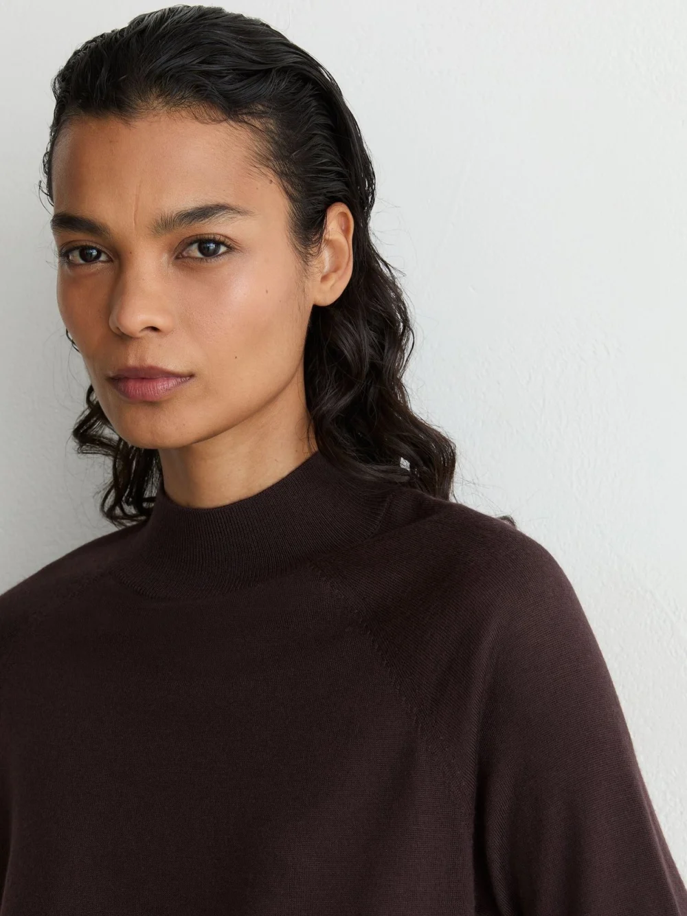 Reiss Grape Burgundy Ultra-soft Merino Wool Funnel-neck Top, view 3