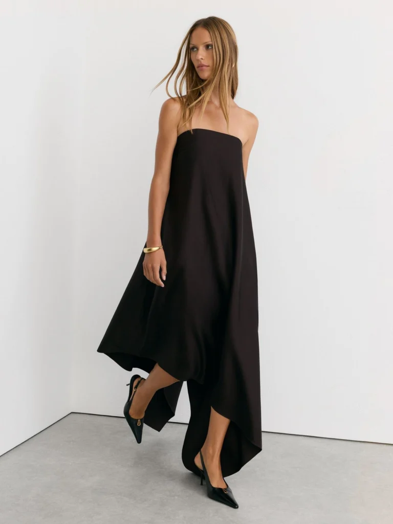 Reiss Grape Burgundy Wool-blend Strapless Asymmetric Midi Dress