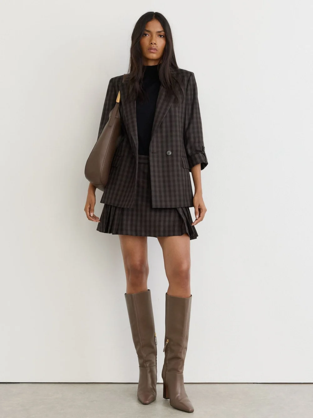 Reiss Grape Check Wool Relaxed Double-breasted Blazer, view 5
