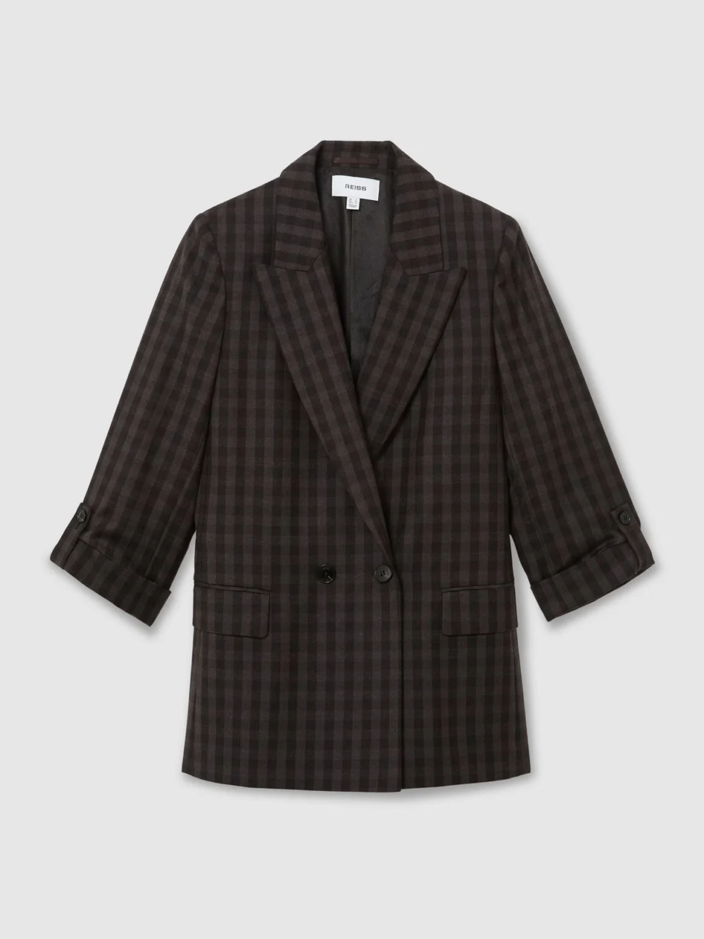 Reiss Grape Check Wool Relaxed Double-breasted Blazer, view 6