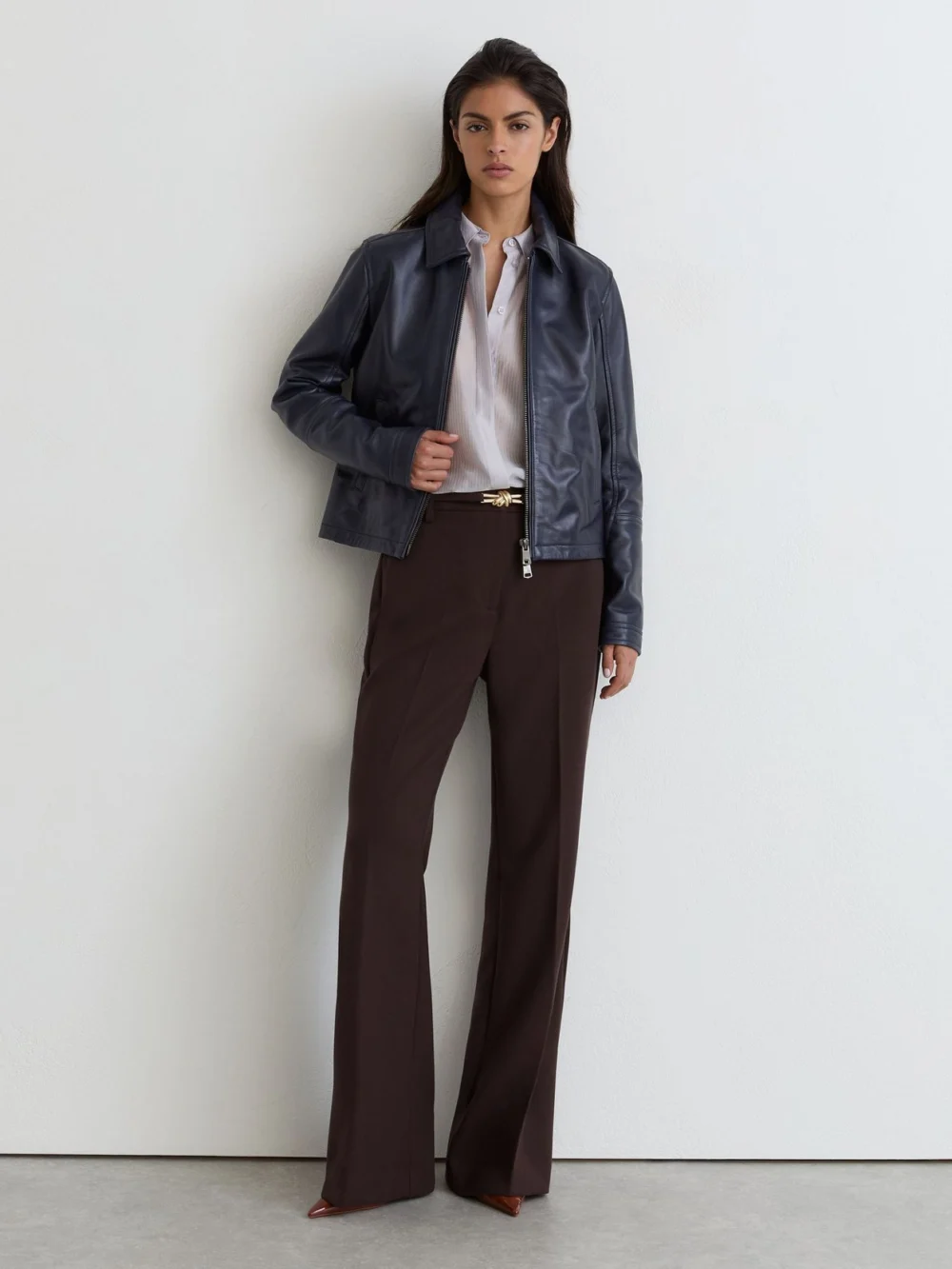 Reiss Grape Flared Knot-hardware Belted Trousers