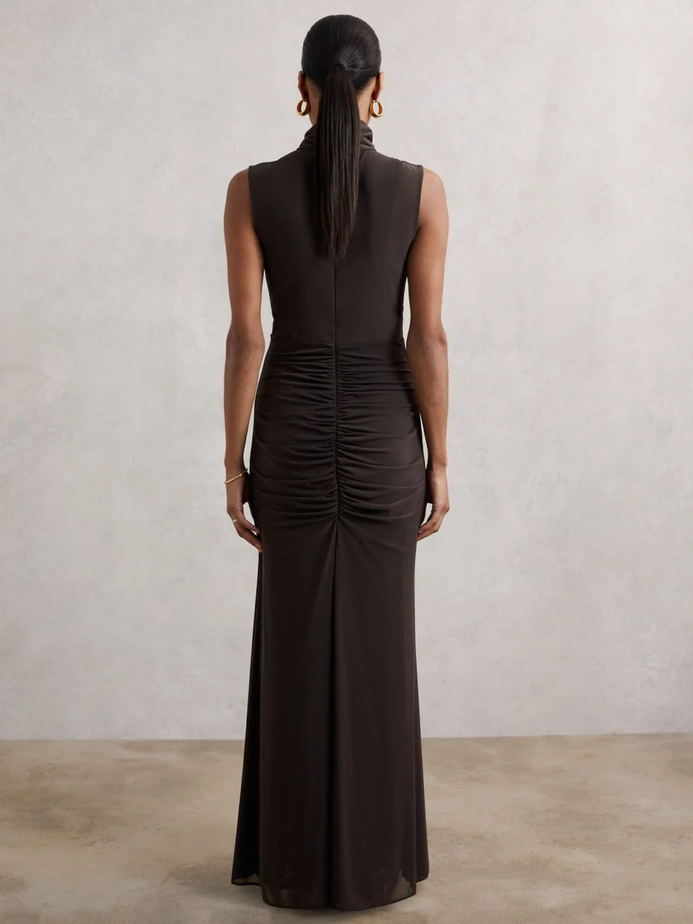 Reiss Grape Petite Sheer Ruched Maxi Dress, view 4