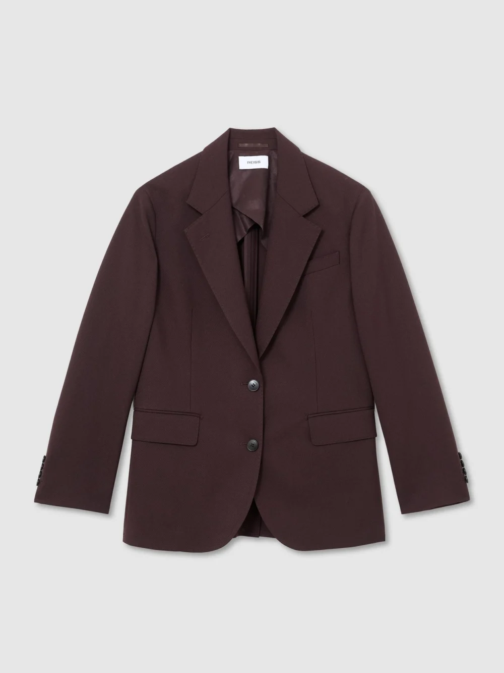 Reiss Grape Stretch-twill Relaxed Single-breasted Blazer, view 2