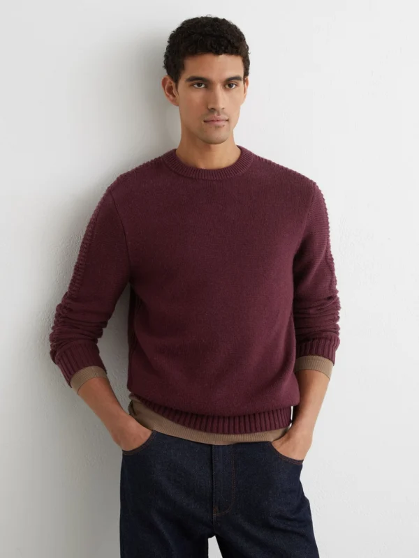 Reiss Grape Wool-blend Rib-detail Crew-neck Jumper