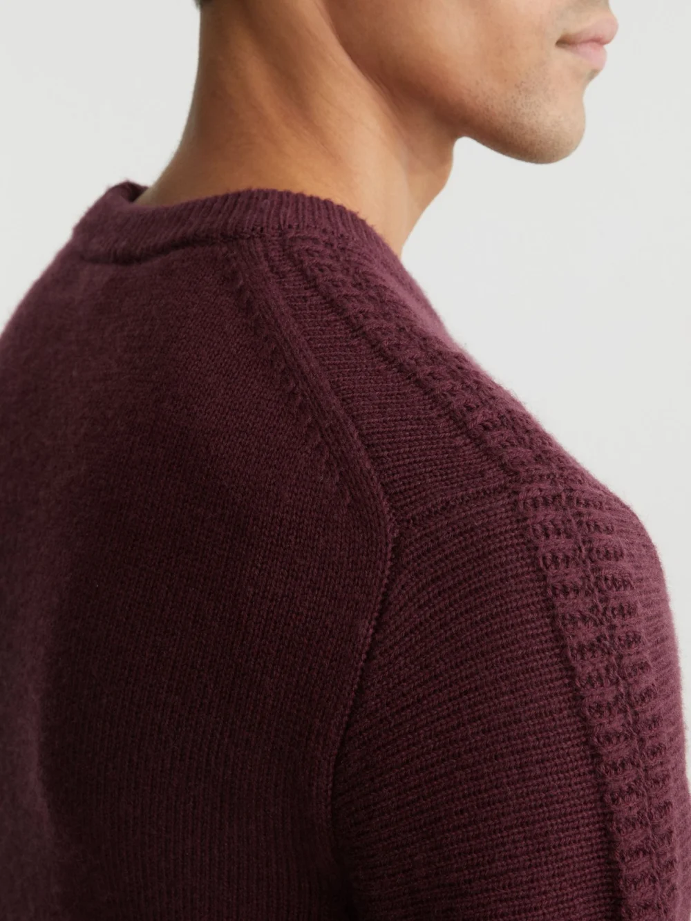 Reiss Grape Wool-blend Rib-detail Crew-neck Jumper, view 3