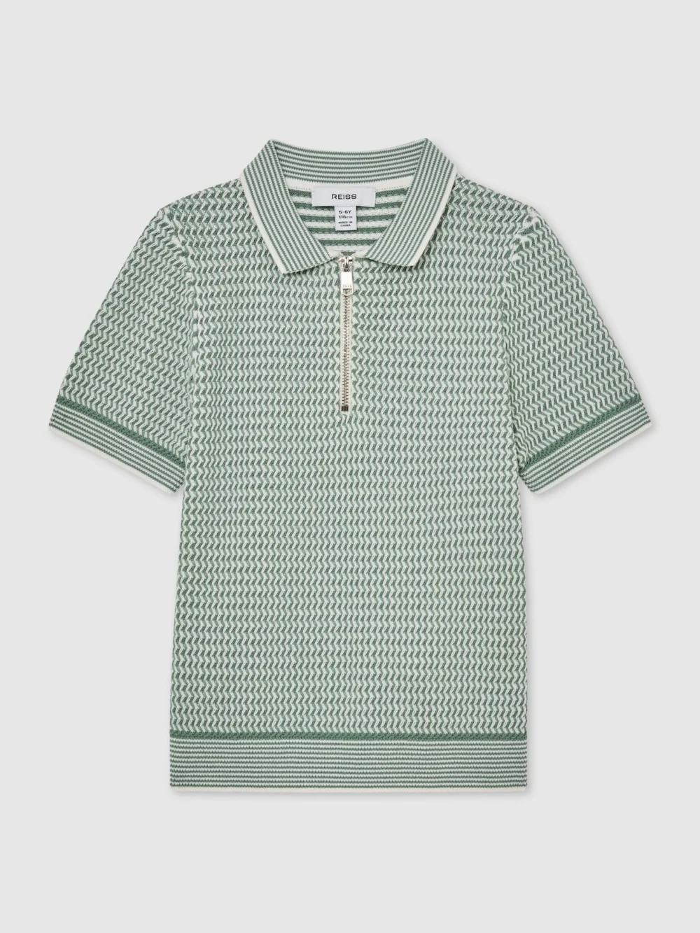 Reiss Green 13-14 yrs Textured-knit Half-zip Polo Shirt,