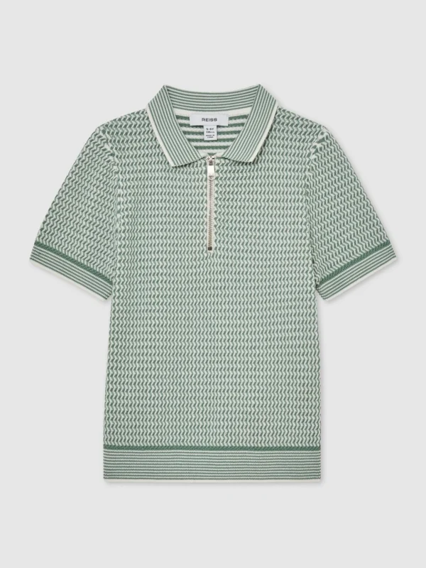 Reiss Green 13-14 yrs Textured-knit Half-zip Polo Shirt,