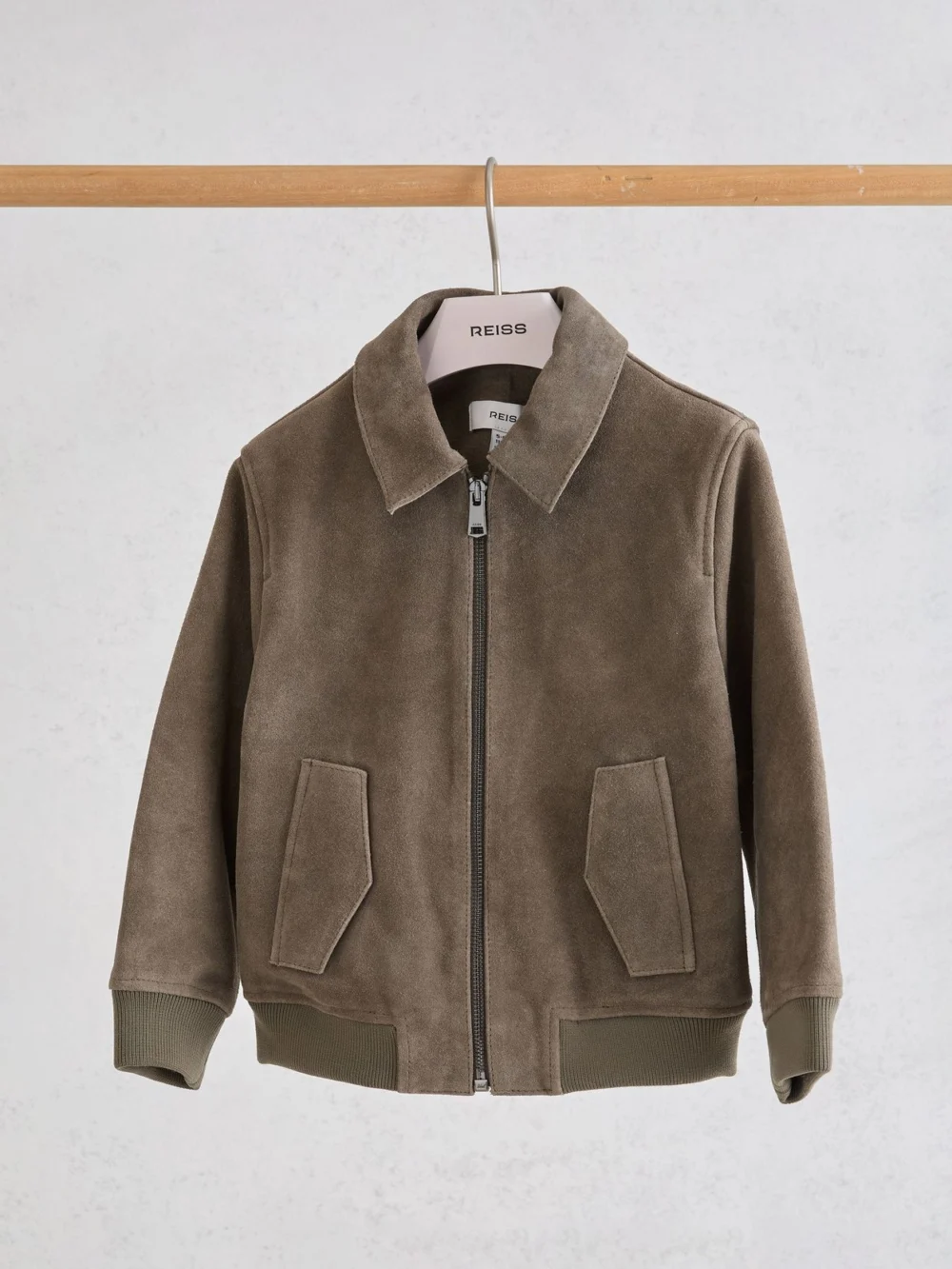 Reiss Green 3-9 yrs Suede Zip-through Jacket, view 2