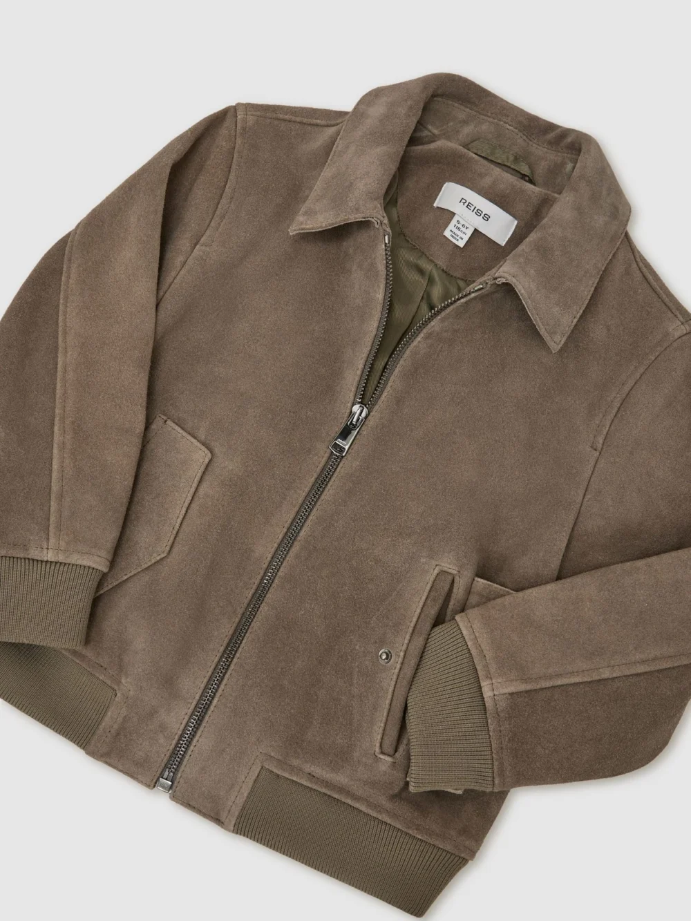 Reiss Green 3-9 yrs Suede Zip-through Jacket, view 3
