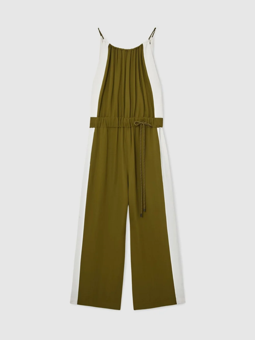 Reiss Green & Cream Colourblock Gathered Wide-leg Jumpsuit, view 2
