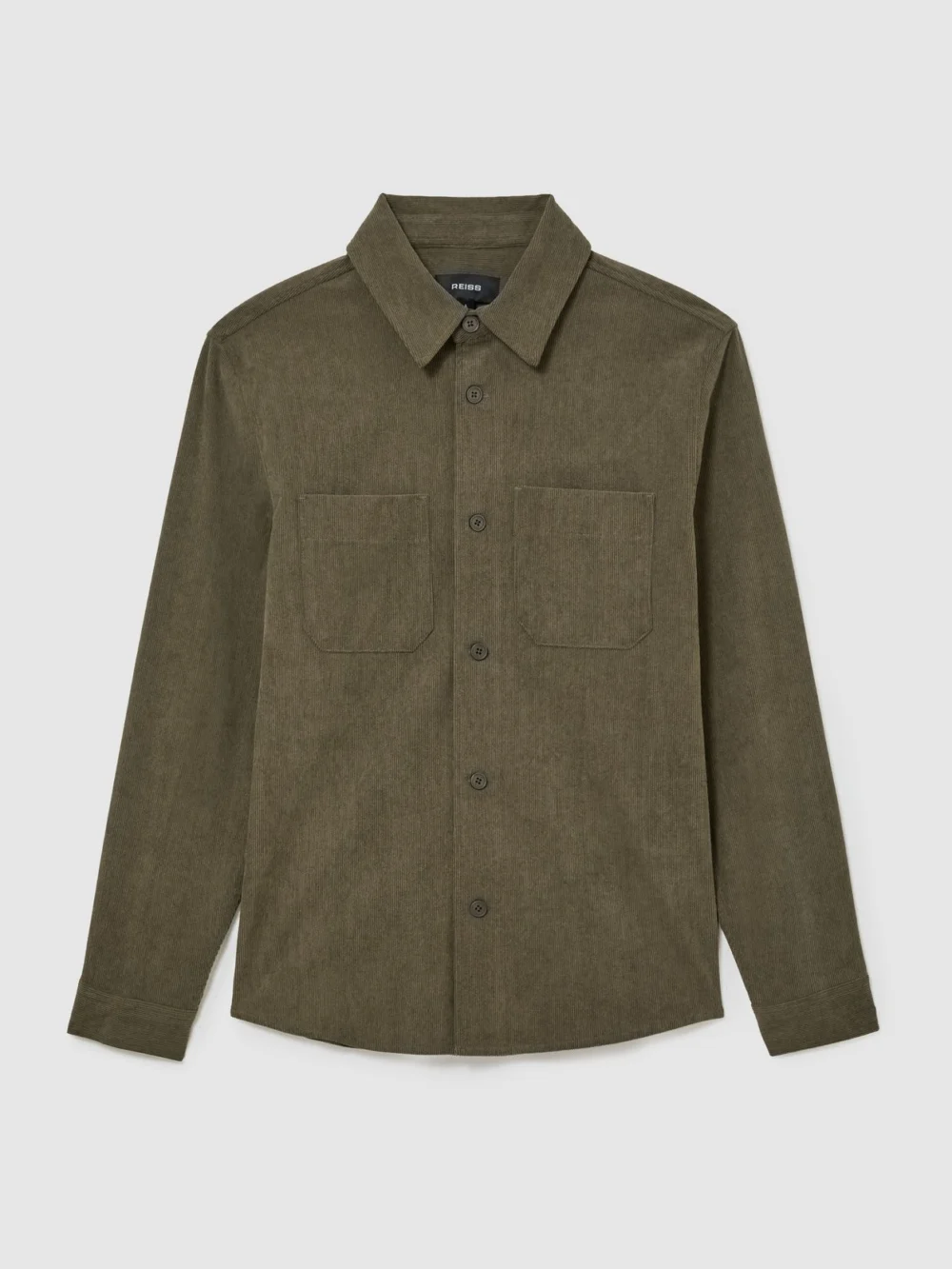 Reiss Green Corduroy Twin-pocket Overshirt, view 2